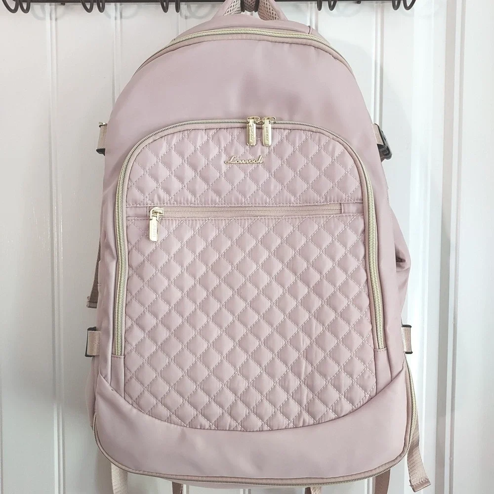 Lovevook Quilted Laptop Backpack Women Large Pink Travel Work‎ Bag